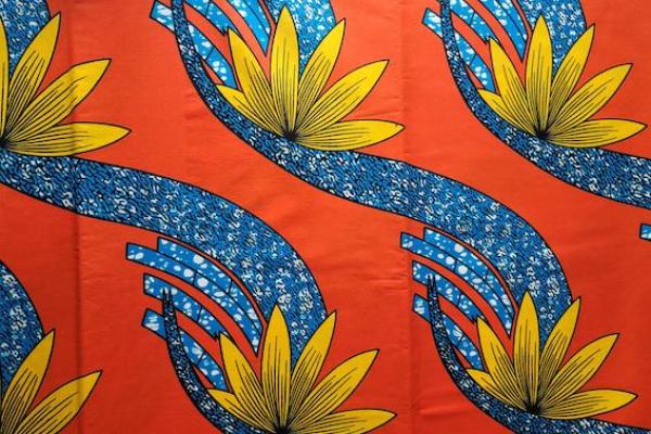 RED YELLOW TROPICAL FLOWER Waxprint Stoff